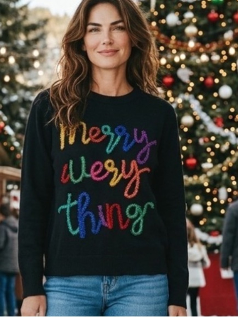 Queen of Sparkles Merry Everything rainbow tinsel sweater Sz M